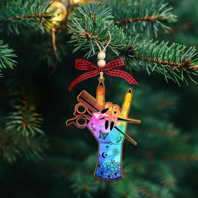 HEXMOZ Hairdresser Christmas Ornament 2025 - Gifts for Hairdressers, Hair Stylists, Female Barbers - Hair Dresser, Hairstylist, Beautician Gift for Women - Acrylic Wood Ornament - Image 4